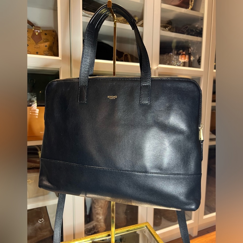 Knomo London Black Leather Laptop Bag